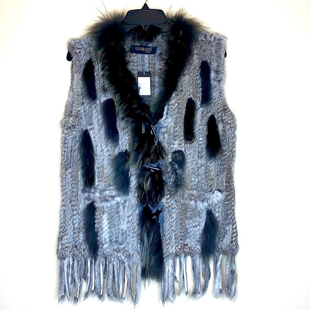 New Giorgio Italy  Rex Rabbit chinchilla Fur Vest Women Size Medium